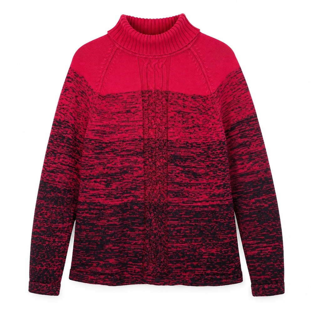 Karen Scott Mock Neck Cable Knit Sweater Womens XL Red Black Space Dye Excellent